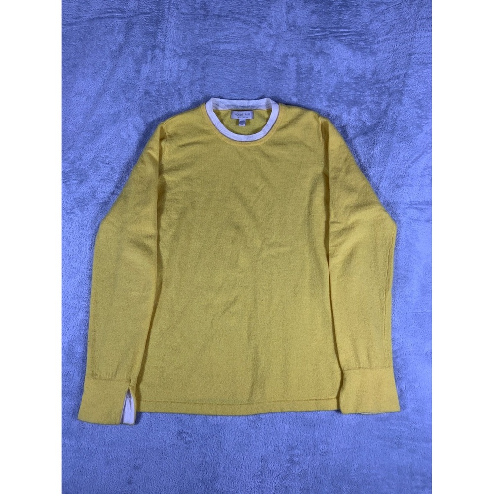 Nordstrom Cashmere Sweater Womens L Yellow Contrast Trim Crew Neck Long Sleeve